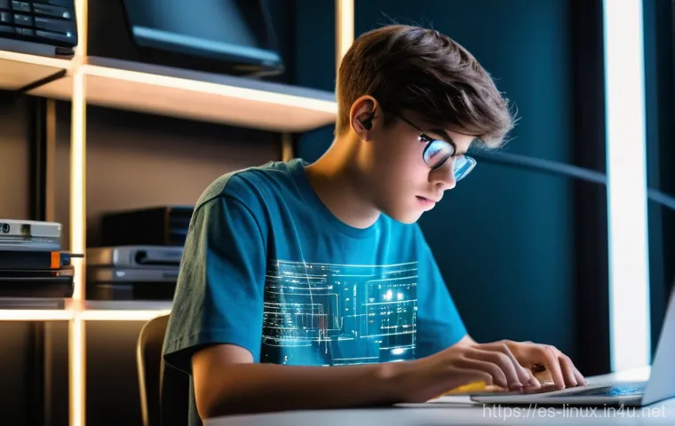 리눅스 실무에서 발생한 네트워크 문제 해결 사례 - **Prompt 1: "A curious teenage boy, around 15 years old, sits at a modern desk in a brightly lit roo...