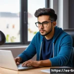 리눅스 전문가로 성장하기 위한 자격증 로드맵 - A professional young Hispanic man sitting at a modern desk in a cozy home office environment, focuse...