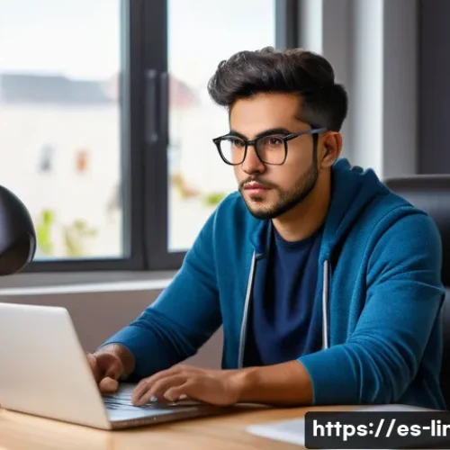 리눅스 전문가로 성장하기 위한 자격증 로드맵 - A professional young Hispanic man sitting at a modern desk in a cozy home office environment, focuse...