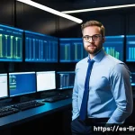 Home 19 리눅스 자격증 취득 후 IT 프로젝트 참여 후기 - A professional Linux system administrator working in a modern corporate data center, surrounded by m...